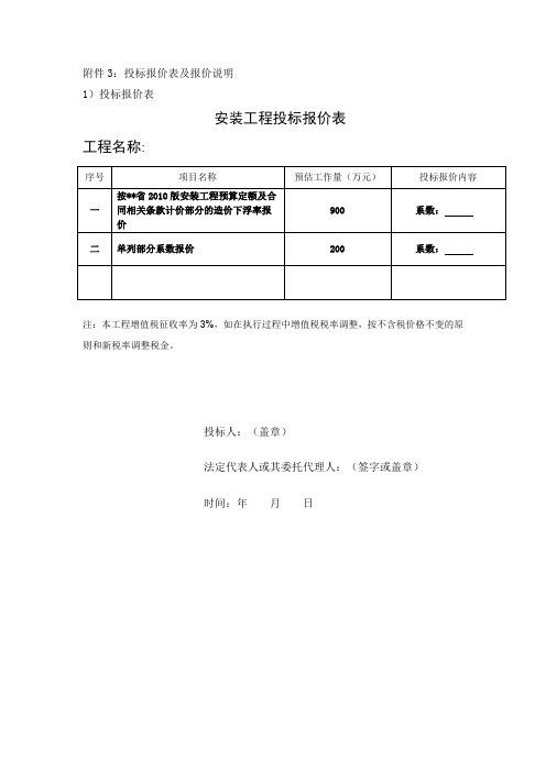 投标报价表及报价说明模板