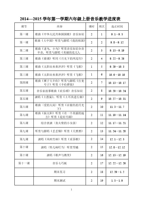 【免费下载】六年级上册音乐教案