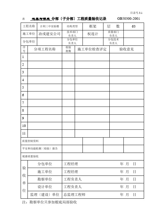 411031分部(子分部)工程质量验收记录