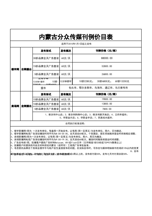 分众刊列价目表新