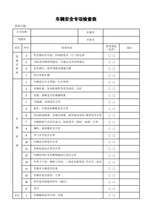 (最新)企业通用车辆安全专项检查表细化完整版