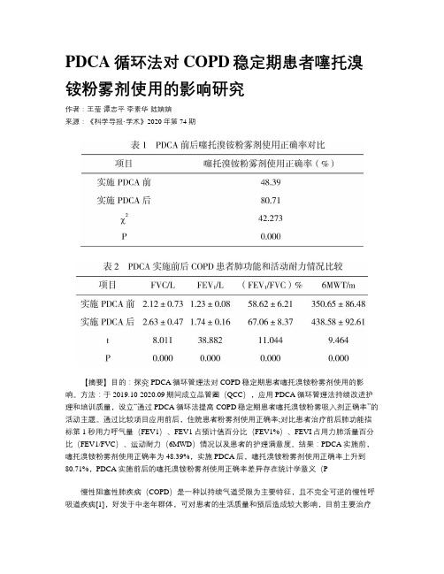PDCA循环法对COPD稳定期患者噻托溴铵粉雾剂使用的影响研究