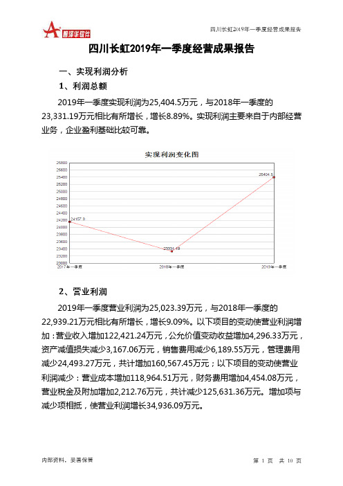 四川长虹2019年一季度经营成果报告