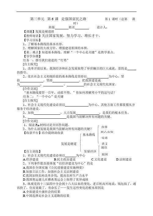 初三政治教案-九年级政治走强国富民之路 精品