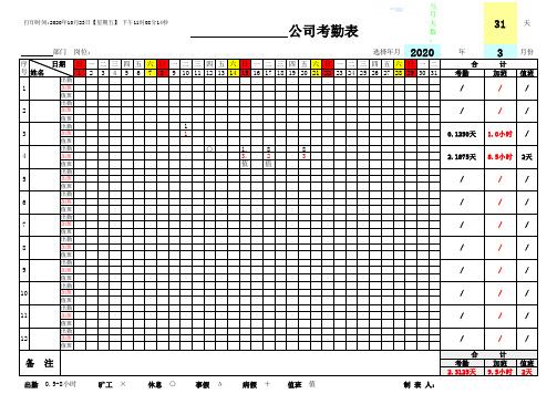 带时间的万年自动计算考勤表(实用型)