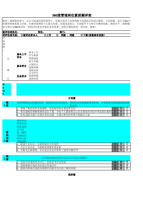 360度管理岗位素质测评表