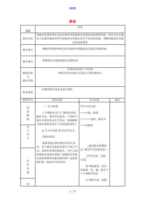 山东省临沂市蒙阴县第四中学八年级地理会考复习 农业教案 新人教版