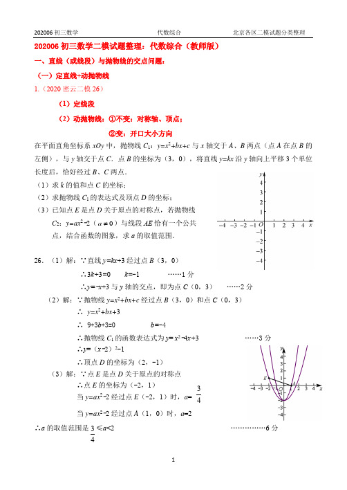 13.代数综合：2020年北京市各区初三数学二模试题分类整理(教师版)