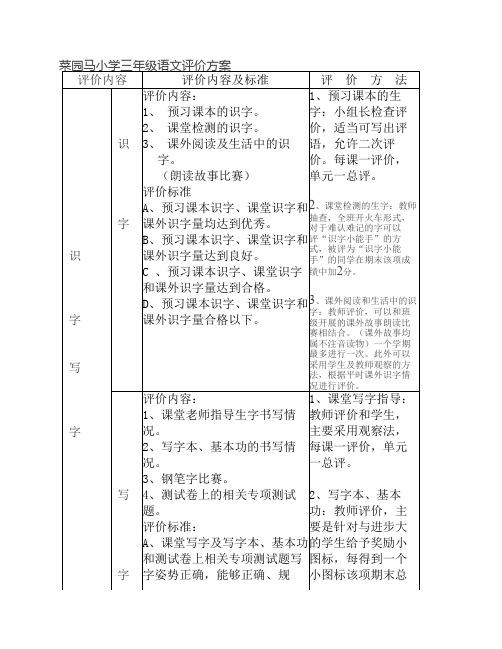 三年级语文评价方案