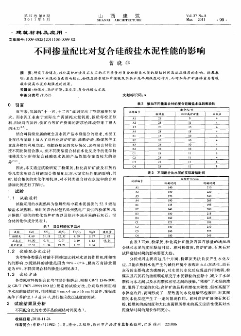 不同掺量配比对复合硅酸盐水泥性能的影响