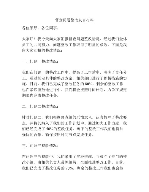 督查问题整改发言材料