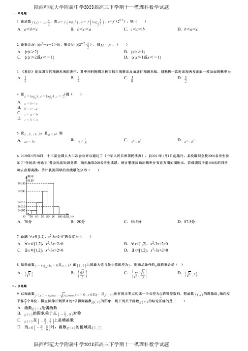 陕西师范大学附属中学2023届高三下学期十一模理科数学试题