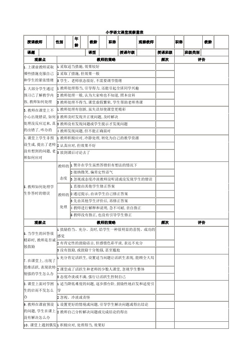 小学语文课堂观察量表