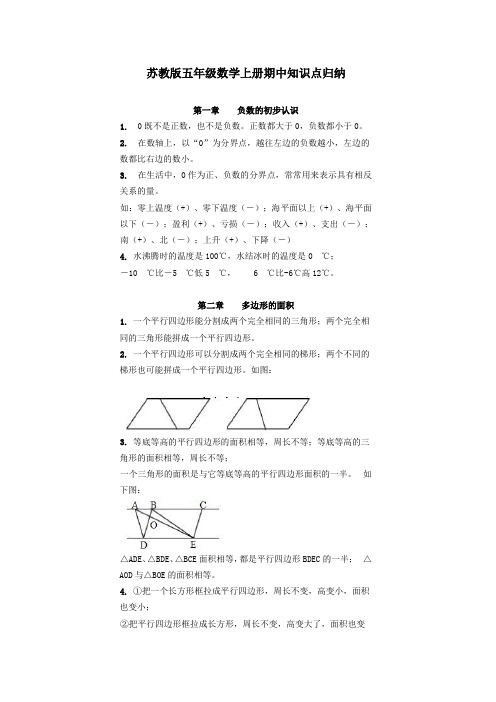 苏教版五年级数学上册期中知识点归纳