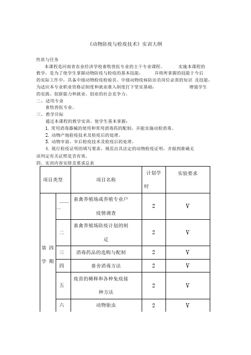 动物防疫与检疫实训大纲