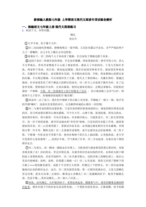 新部编人教版七年级 上学期语文现代文阅读专项训练含解析