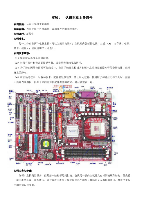 实验1  认识主板上各部件