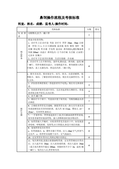 鼻饲操作流程及考核标准