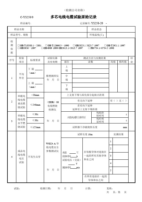 多芯电线电缆试验原始记录单(标准版)