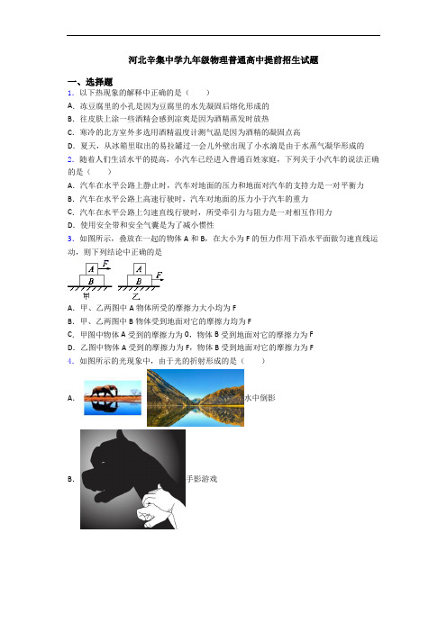 河北辛集中学九年级物理普通高中提前招生试题