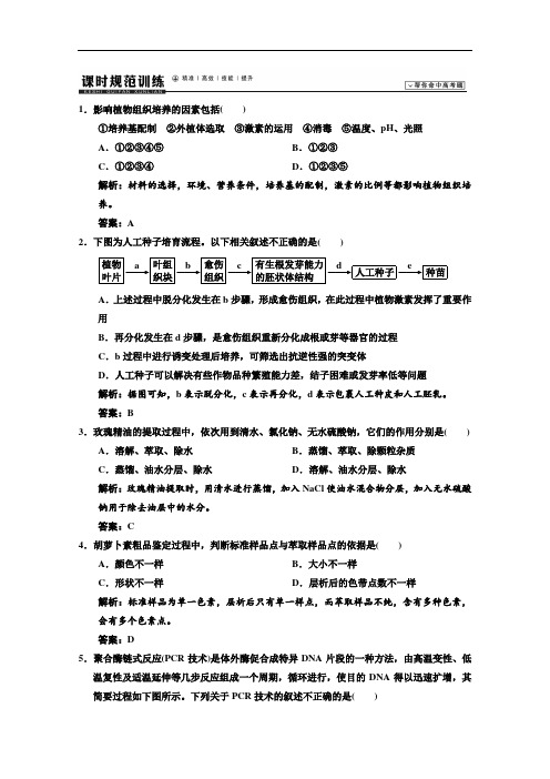 2014高考领航系列高考生物总复习一轮用书配套课时规范训练：选修1 生物技术实践4