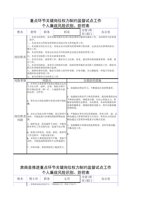 个人廉政风险识别防控表