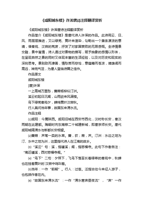 《咸阳城东楼》许浑唐诗注释翻译赏析