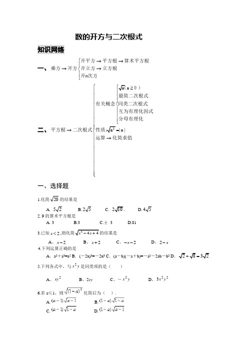 历年初三数学中考总复习数的开方与二次根式及答案