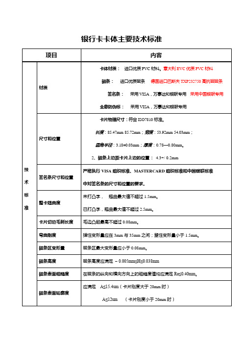 银行卡卡体主要技术标准