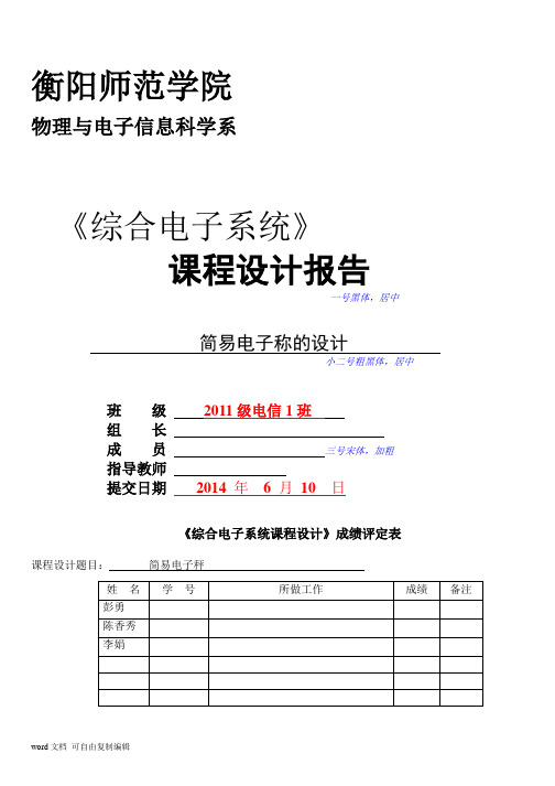 综合电子系统课程设计报告模板