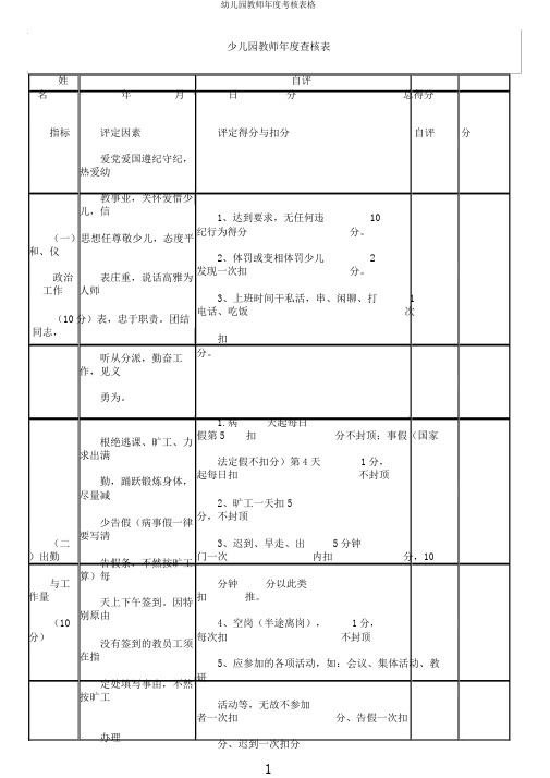 幼儿园教师年度考核表格