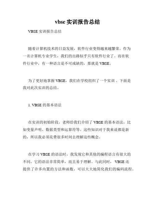 vbse实训报告总结