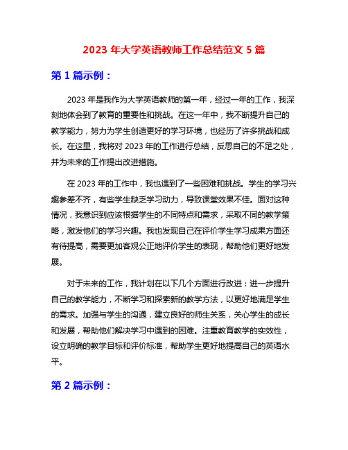 2023年大学英语教师工作总结范文5篇