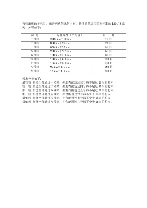 筛目尺寸对照表