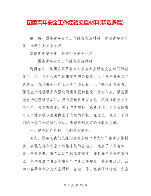 团委青年安全工作经验交流材料(精选多篇)