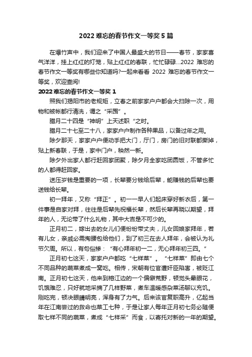 2022难忘的春节作文一等奖5篇