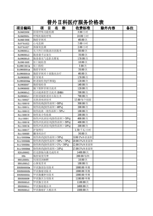 普外科医疗服务价格表