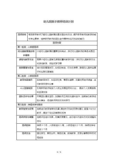 幼儿园新手教师培训计划