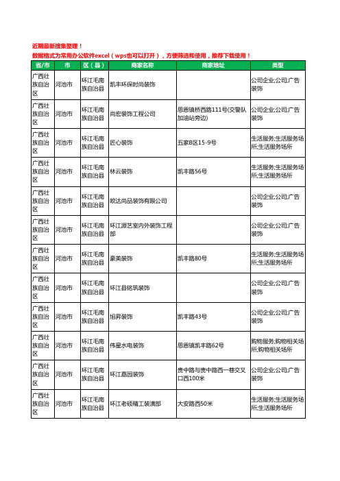 2020新版广西壮族自治区河池市环江毛南族自治县装修公司工商企业公司商家名录名单黄页联系方式电话大全30家