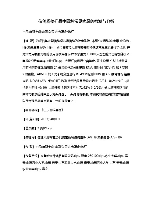 信鸽粪便样品中四种常见病原的检测与分析