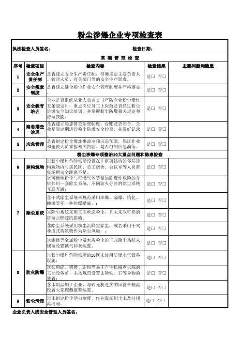 20200321 粉尘涉爆企业专项检查表