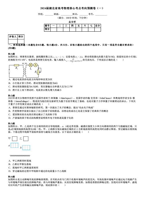 2024届湖北省高考物理核心考点考向预测卷(一)