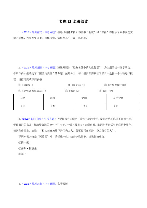 专题12名著阅读(原卷版)-2022年中考语文真题分项汇编