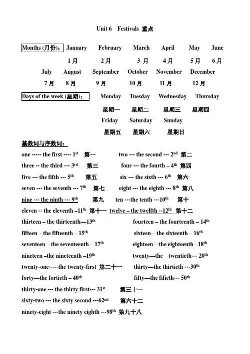 月份和序数词基数词