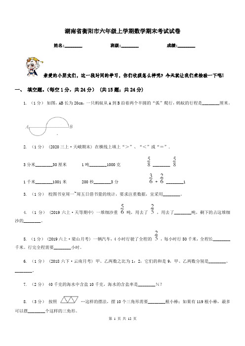 湖南省衡阳市六年级上学期数学期末考试试卷