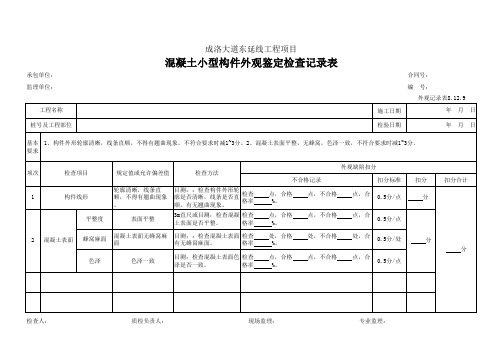 103、混凝土小型构件外观鉴定检查记录表(外观记录表8.12.9)