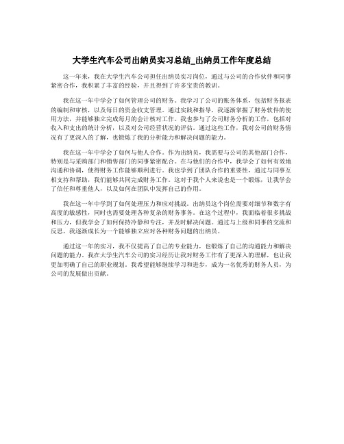 大学生汽车公司出纳员实习总结_出纳员工作年度总结