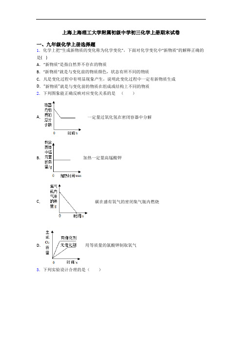 上海上海理工大学附属初级中学初三化学初三化学上册期末试卷