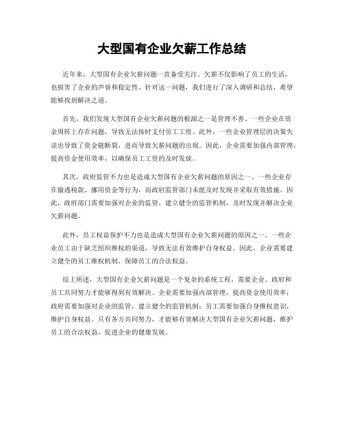 大型国有企业欠薪工作总结