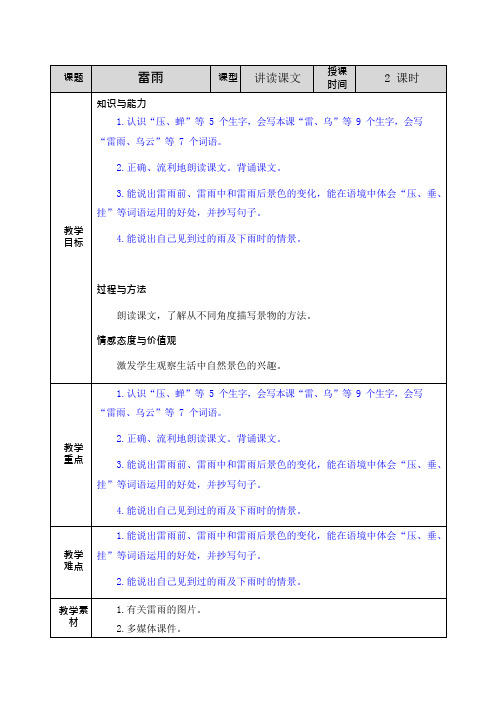 部编人教版二年级语文下册《16 雷雨》教案+课时作业+教学反思+备课素材